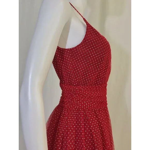 Anna Sui Women's Dress Polka Dot Fit & Flare Red White Fitted Waist Zip Size 4